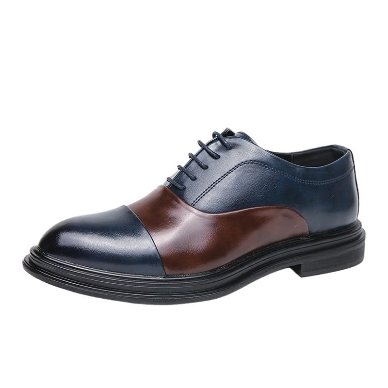 Casual Dress Shoes for Men Dress Shoes for Mens Lace Up Pointed Burnished Toe Two Tone PU Leather Oxford Party Shoes Anti-Slip Non Slip Low Top Formal Shoes
