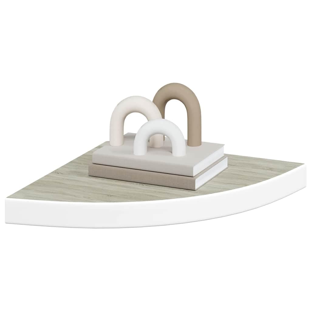 Lot de 4 étagères d'angle flottantes aspect chêne et blanc - 35 x 35 x 3,8 cm - En MDF avec métal - Peu encombrant comme étagère murale et étagère suspendue pour salon, chambre à coucher