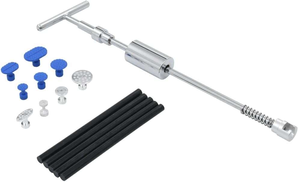 15-częściowy zestaw narzędzi do wgnieceń z młotkiem ślizgowym, aluminiowym i gumowym adapterem ciągnącym, klejem, 44,5 cm długości młotka, idealny do naprawy samochodu, motocykla, warsztatu