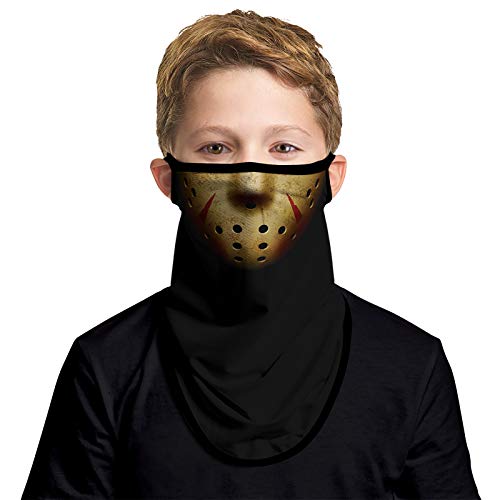 JOEYOUNG Kids Face Mask Bandanas with Ear Loops Neck Gaiter Skull Mask UV Sun Mask Dust Half Face Mask for Motorcycle (G-Joker-Mystery Mask)