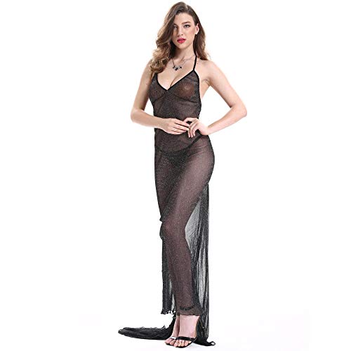 Chemise de nuit transparente style robe nuisette longue en maille sexy