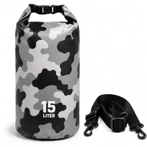 Image of Waterproof Dry Bag with Phone Case, 2L /3L /5L /10L /15L /20L /30L, Floating and Lightweight Bags for Kayaking Rafting Boating River Trekking-Multi Color (15 Liter Grey)