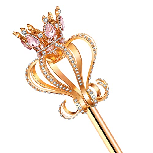 pensoda Silver Pearl Rhinestone scepter Festival Wand Pageant Costume Props (Gold-Pink
