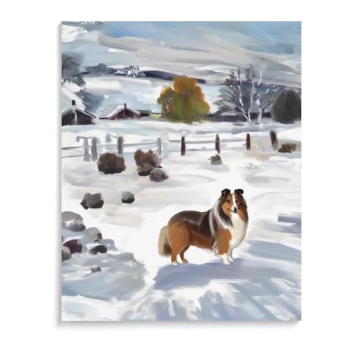 DIY Oil Painting by Number Shetland Sheep Dog Painting by Numbers for Beginners,Acrylic Paint Crafts for Home Decor 16x20inch(40x50cm) Frameless