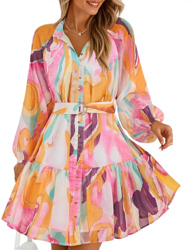 ZESICA Womens Floral Long Sleeve Mini Dress Spring...