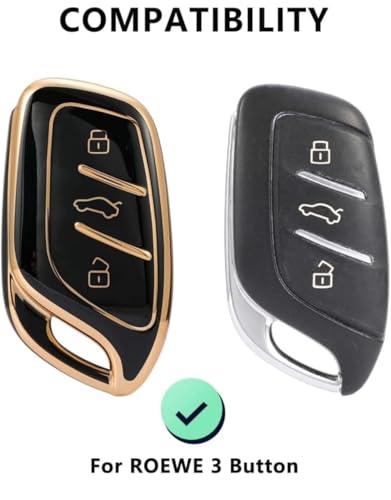Image of AUTODIFYA TPU Car Key Cover Black & Golden Compatible for MG Astor, MG ZS EV Electric (MG, 3 Button Push Start Key)