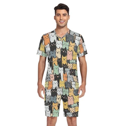 Funny Cat Men’s Pajama Sets Short Sleeve Shirt and Pants with Soft Touch Fabric4