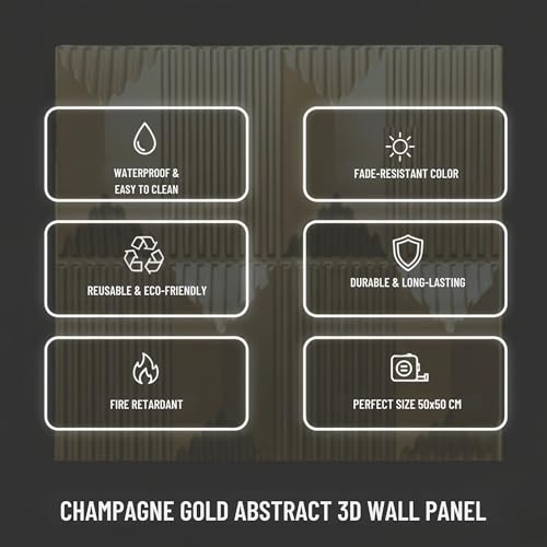 Image of Kayra Decor 3D PVC Wall Panels - Abstract Design, Champagne Gold Color 19.7 inch x 19.7 inch (Pack of 40) - Covers 107.6 Sq. Ft.