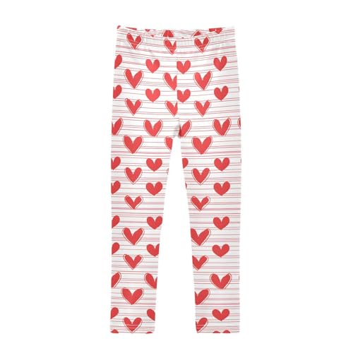 Love Heart Stripe Girls Leggings Ultra Soft Compression Yoga Gym Pants for Kids 4-10T
