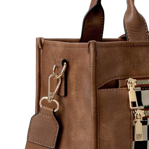 Image of Checkered Tote Bag for Women - Plaid Handbag Checkerboard Crossbody Shoulder Bag Trendy Checkered Tote Purse