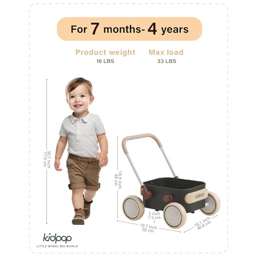 Image of PULA Baby Push Walker with Wheels Toddler Wagon for First Learner Baby Toys 6-12 Months, 1 Year Old Birthday Gifts, Indoors and Outdoors (Black)
