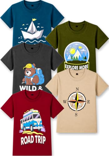 Image of T2F Boys Cotton Regular fit T-Shirts Pack of 5 |Soft Cotton Breathable Fabric | Half Sleeve Round Neck | Casual Wear Combo | Kids Clothing