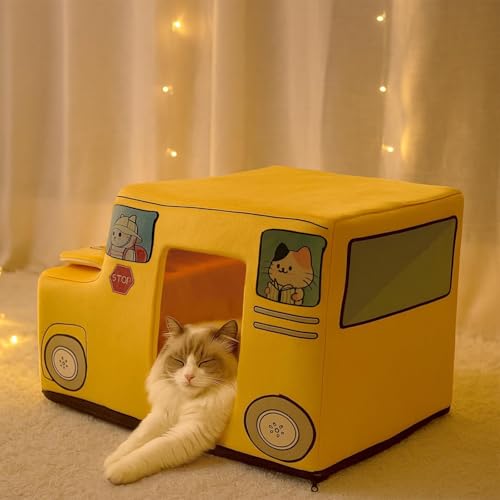 School Bus Cat Bed for Kittens & Small Dogs - Washable & Cozy - Image 6