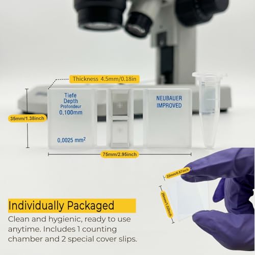 Image of Improved Neubauer Hemocytometer with Bright Line | Cell Counting Chamber with 2 Pcs Cover Glass Slips, Cell and Pollen Counting, Laboratory Factory Medical Use