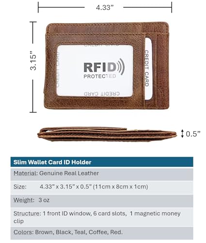 Genuine Cow Leather Slim Minimalist Wallet with Magnetic Money Clip for Men, RFID Blocking Front Pocket Card ID Holder (Black)2