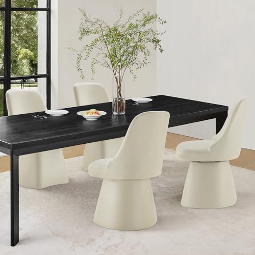 Image of KISLOT Swivel Dining Chairs Set of 4, Upholstered Mid Century Modern Deskchair with High Back, Faux Leather Kitchen Chairs for Dining Room, Bedroom, Dressing Room, Cream