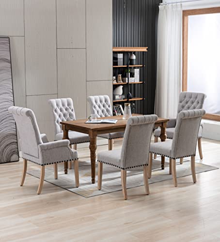 Restworld Fabric Dining Chairs Set Of 4 With Button & Nailhead Decoration, Upholstered Dining Chairs For Bedroom & Dining Room，Modern Parson Chair，Rubber Solid Wood Legs,Smoke Grey #TOP5