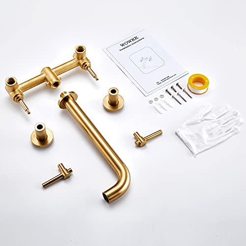 Wowkk Tub Filler Wall Mount Roman Tub Faucet Brushed Gold Brass Bathroom Bathtub Faucets With 2 Handles #TOP6