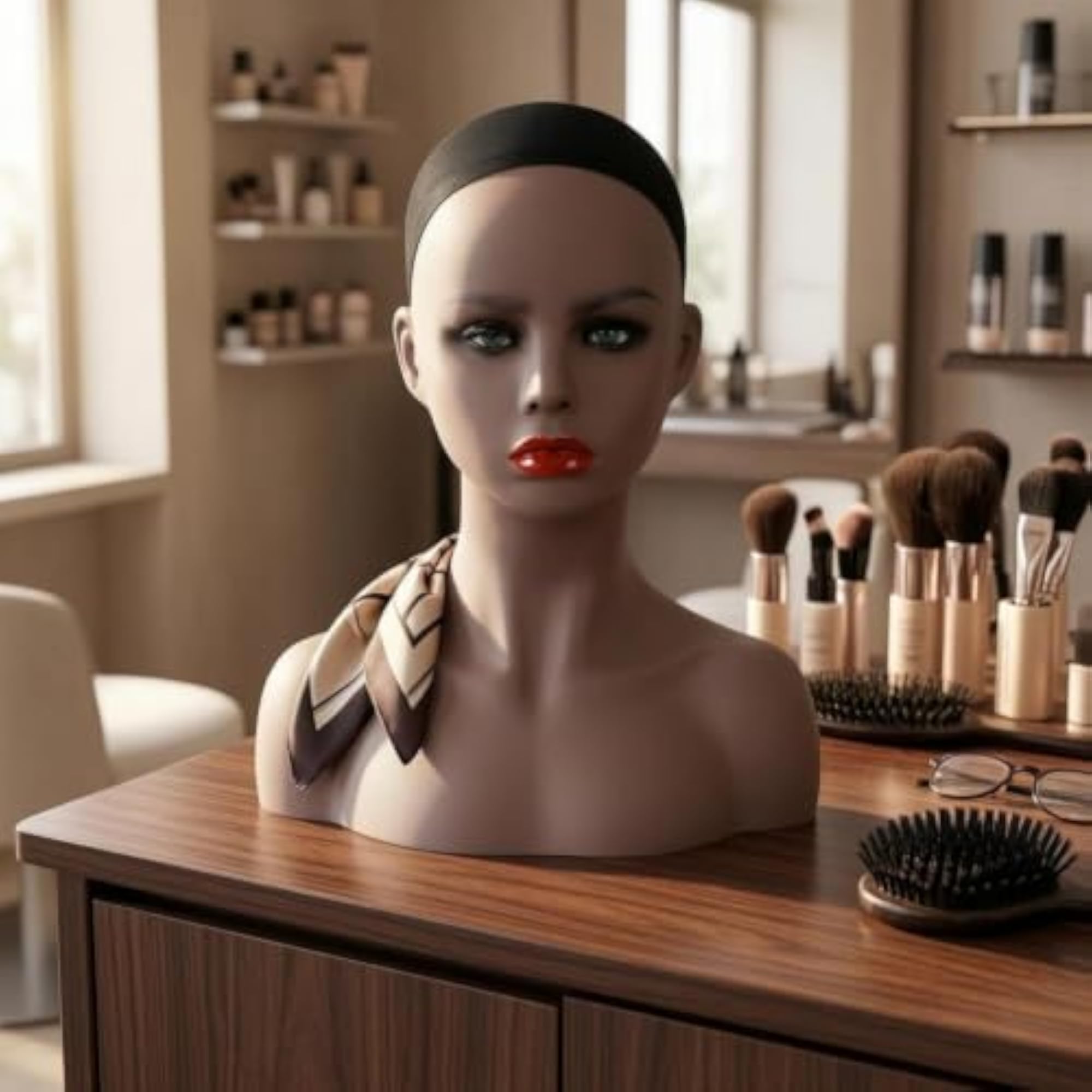 PVC Manikin Head with Shoulders, Brown Skin-Tone