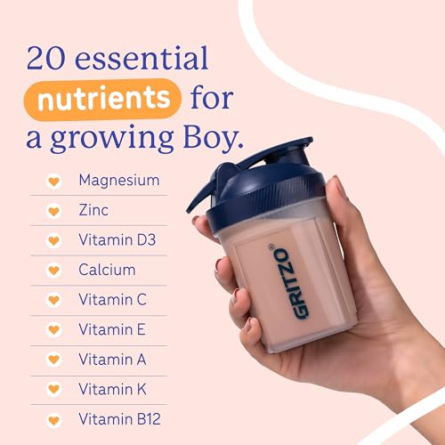 Image of Gritzo SuperMilk Overall Growth (13+y Boys), 12g Protein Powder (Cafe Mocha, 400g) | Zero Refined Sugar, 20 Vitamins & Minerals