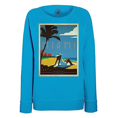 Sweatshirt femme Miami plage affiche poster vintage voyage art déco rétro vêtement décontracté