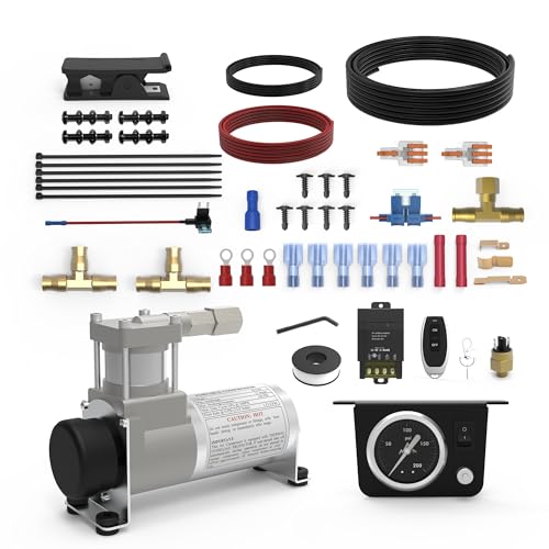 WINSBULL Air Bag Compressor Automatic Air Up with Low Pressure Sensor Lightning Inflation Universal On Board Air Compressor System Remote Control and Manual Control for Trucks