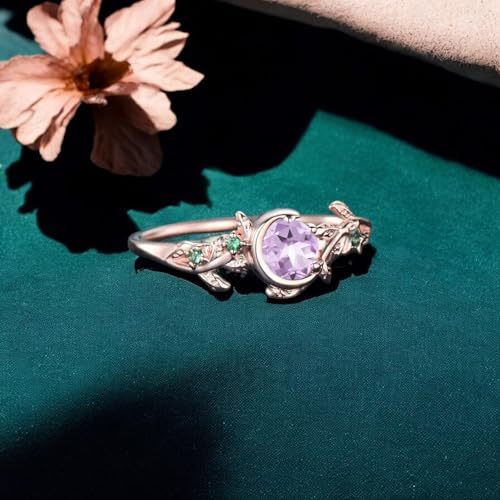 Round Shape Emerald Opal Sapphire Multi Gemstone Engagement Wedding Ring 18K Solid Rose Gold Nature Inspired Leaf Ring Art Deco Women Jewelry Promise Gift For Bridal3