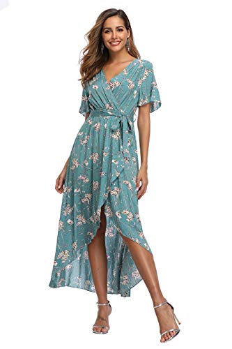 Image of VintageClothing Women's Wrap V Neck Floral Summer Dresses High Low Maxi Casual