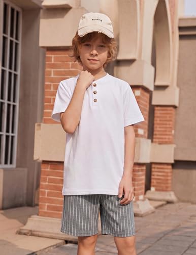 Image of Arshiner Boy's Textured Button Up Shirt and Shorts Set 2 Piece Summer Beach Outfit for 5~12 Years Kids