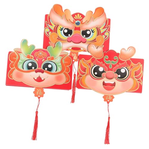 KOCKSHION 3個年辰年折りたたみ式龍柄赤封筒 春祭り用可愛い風おしゃれ紅包袋 カード収納可能で平安喜楽祈願の祝福パケット