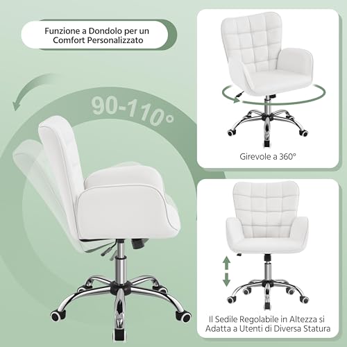 Sedia/Poltroncina da Ufficio Scrivania Bianca a Rotelle Girevole Imbottita in Similpelle Reclinabiale Ergonomica Altezza Regolabile - Sedia gaming - Immagine 3
