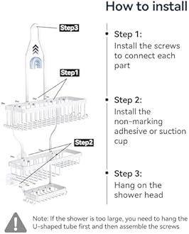 YASONIC - Hanging Shower Caddy, Non-Rusting Aluminium, Shower Head-Mounted with 10 Hooks for Razors or Sponges, Shower Shelf with Basket