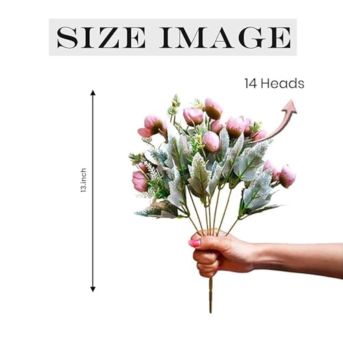 Image of Art Street Artificial Pink Rose Flowers Bunch for Home Decor Bedroom, Living Room, Restaurant Centerpieces| New Year, Christmas| Set of 2, 14 Head (13 Inch) Small, Without Vase