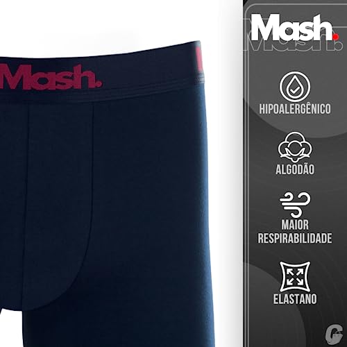 Kit 6 Cuecas Boxer Cotton Mash Elástico Exclusivo Masculino Adulto | 3 Preto - 2 Marinho - 1 Cinza M