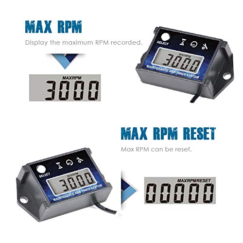 Runleader Small Engine Hour Meter,Digital Tachometer,Maintenance Reminder,Max Rpm Recall,User Shutdown,For Ztr Lawn Mower Tractor Generator Marine Outboard Atv Jetski Motor And Gas Powered Equipment #TOP4