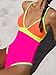 popvil Neon Color Block One Piece Bathing Suit for Women Tummy Control V Neck Swimsuit Plunge Shell Trim Swimwear Tie Back Medium, Rainbow