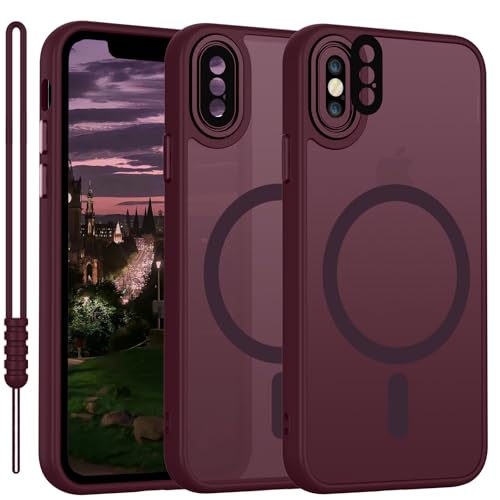YUANDMI für iPhone X/XS Hülle kompatibel mit MagSafe, Handyhülle für iPhone XS Magnetisch Matte Touch, rutschfest Kratzfest Schutz Stoßfest Hülle Dunkel Rot