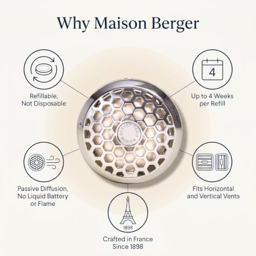Image of MAISON BERGER Car Diffuser Set, Exquisite Sparkle | Grapefruit Rose Musk Notes, Refillable Vent Clip with Ceramic Refill, Passive 4-Week Diffusion, Made in France