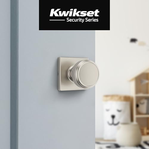 Image of Kwikset Maven Interior Passage Door Knob, Handle for Closet and Hallway Doors, Square Non-Locking Doorknob in Satin Nickel, with Microban Protection