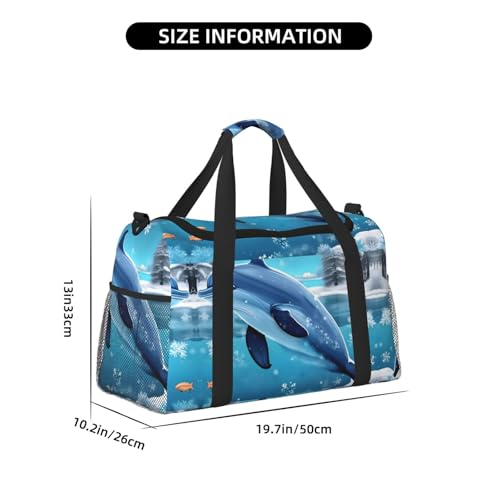 winter the dolphin Print Large Hand Travel Bag, Waterproof Tote Handbag for Women, Duffel Bag Sport Gym for Men4