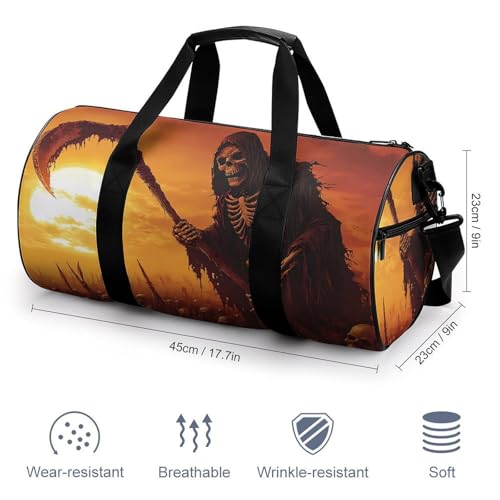 Grim Reaper Skeletons Sunset Unisex Gym Bag Travel Duffel Bags Overnight Sport Tote with Compartment for Weekender Vacation2