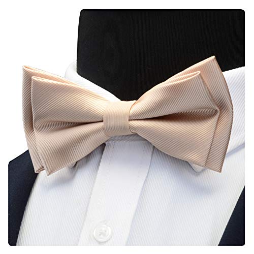 Image of GUSLESON Mens Solid Color Two Layer Pre-tied Bow Tie and Pocket Square Cufflink Set with Gift Box