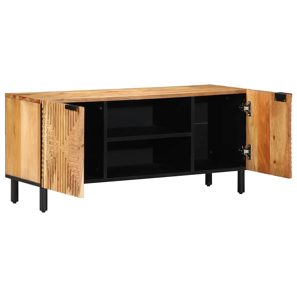 Mobile TV da 105 x 33 x 46 cm, in legno massiccio di acacia | Ampio spazio per riporre oggetti, gambe rialzate, stabile e resistente, per soggiorno o camera da letto