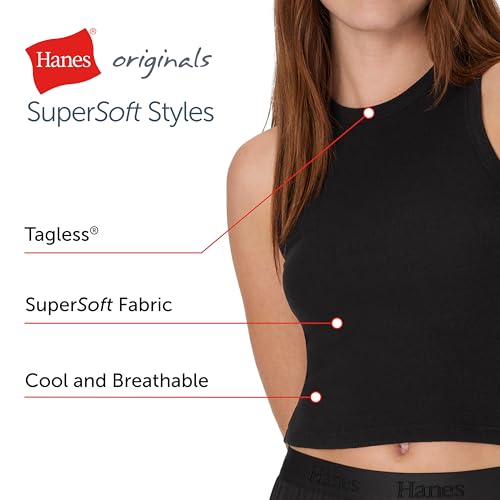 Hanes Women's Originals Racerback, 2-Pack, Comfywear Supersoft Rib Cropped Tank Top Loungewear Pack4