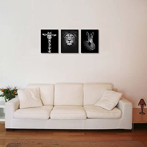 Black And White Wild Animal Wall Art Giraffe Artwork Lion Canvas Print Zebra Painting #TOP2
