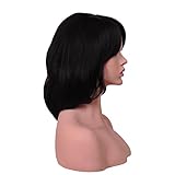 14 Inches Short Layered Bob Synthetic Heat Resistant Wig, Black Synthetic Hair Wig Natural Looking Halloween Costume Wigs with Bangs Fashion Wigs For Black Women African American Ladies Cosplay Party