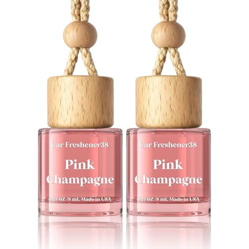 Image of HoogaLife Car Air Freshener Diffuser 2 Pack Hanging Air Freshener Diffuser - Pink Sparkle Champagne Fragrance Oil Air Diffuse r for Car, 45+ Days Long Lasting Fragrance Made in USA (P38 SP)