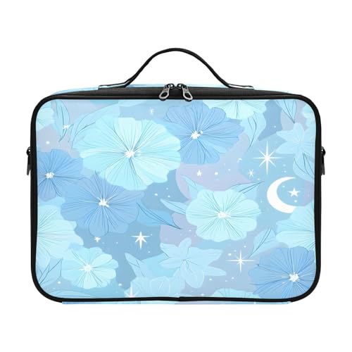zyrtty Travel Makeup Train Case Light Blue Flowers Pattern Cosmetic Organizer Portable Storage Bag with Adjustable Dividers for Cosmetics Brushes Toiletry Jewelry Digital Accessories