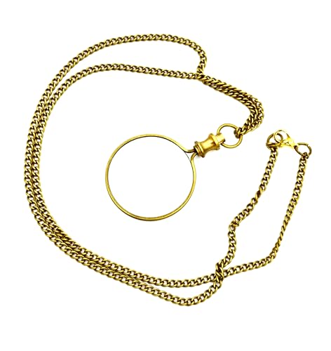 Pocket Monocle 10X Magnifying Glass with Chain Handheld Brass Pocket Magnifier 1.75 Lens Steampunk Costume Prop & Retro Gift Small Magnifying Glass for Men & Women keepsake Stocking Stuffer