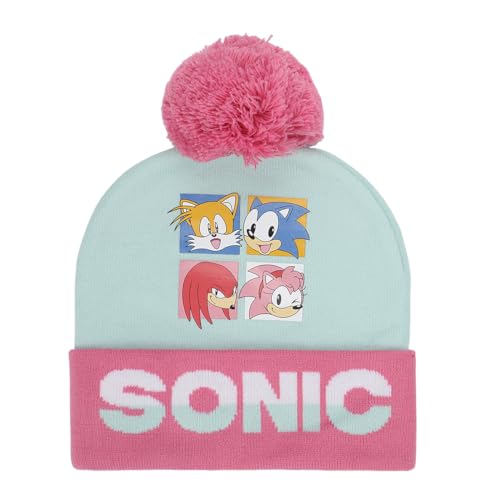 Sonic The Hedgehog Pink and White Youth Cuffed Beanie and Gloves Set2